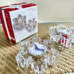 Mikasa Clear Crystal Snowflake Candle Holders New